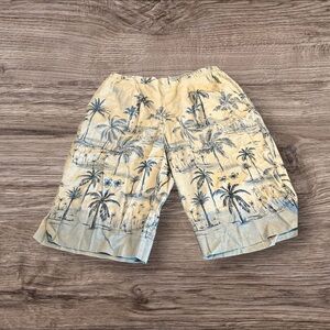 Capacity Women’s Linen Blend Pleated Bermuda Shorts Palm Trees on Jute XL NWT